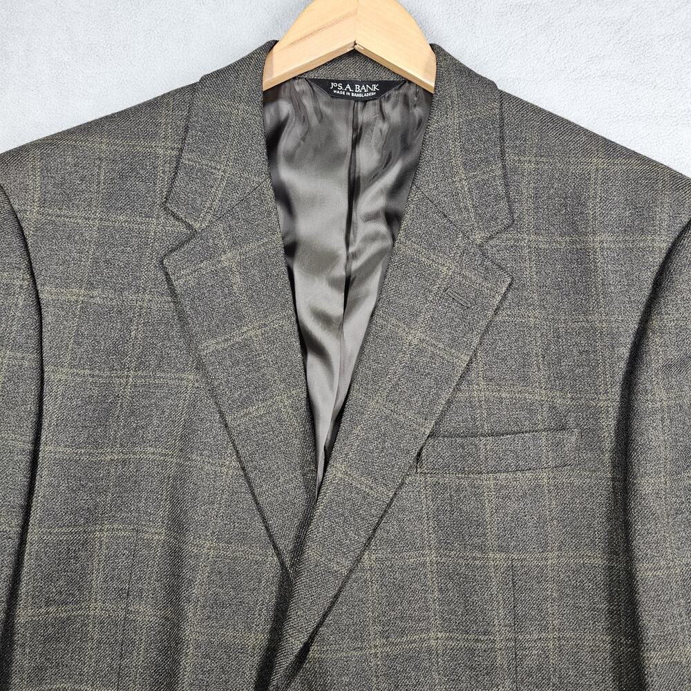 Jos A Bank Blazer Mens 46R Wool Brown Fleece Rich Sportcoat Jacket Windowpane - Picture 3 of 16